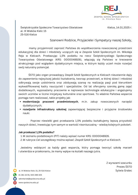 Przekaż Nam 1,5% podatku