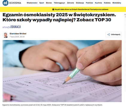 Drugi wynik w województwie świętokrzyskim po egzaminie ósmoklasisty